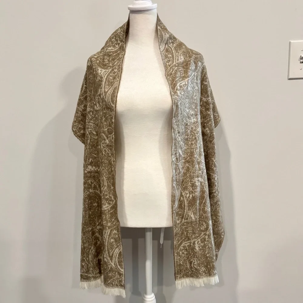 Lands End Paisley‎ Scarf Wrap Fringed Classic Preppy Cozy Old Money Boho 20957